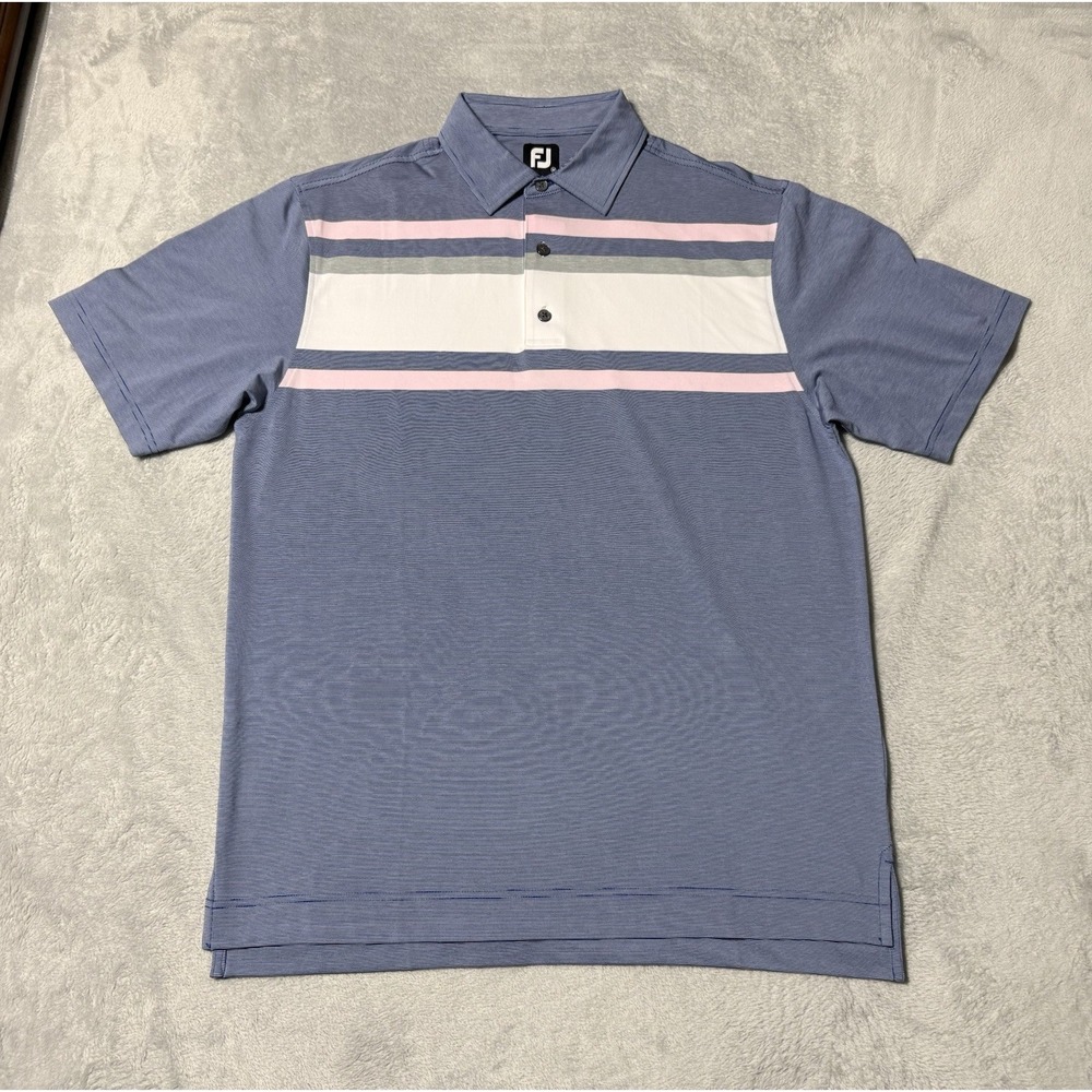 FootJoy Polo Shirt Mens Medium Blue Golf Performance Striped No Logo